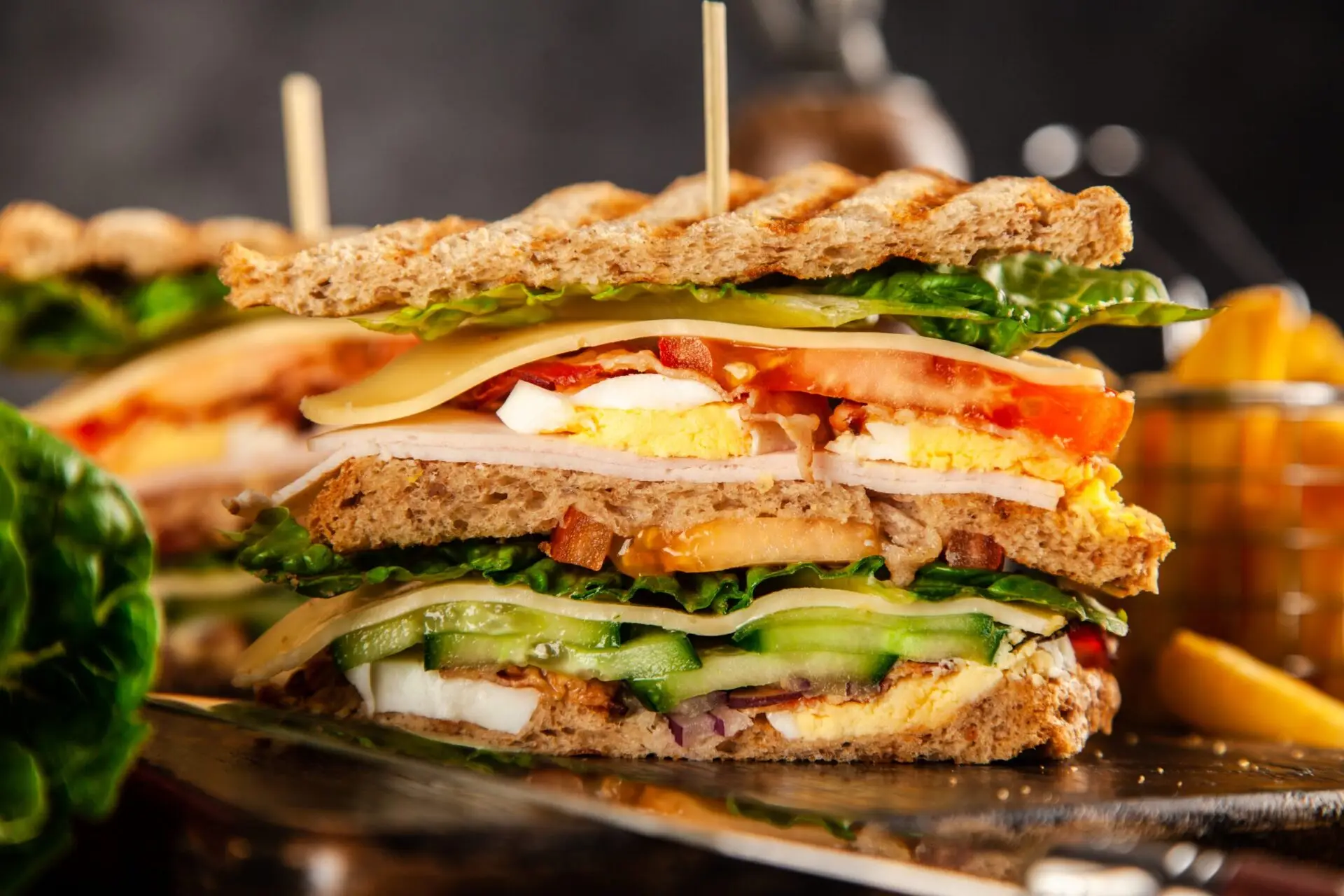 Tall,Club,Sandwich,On,Dark,Background